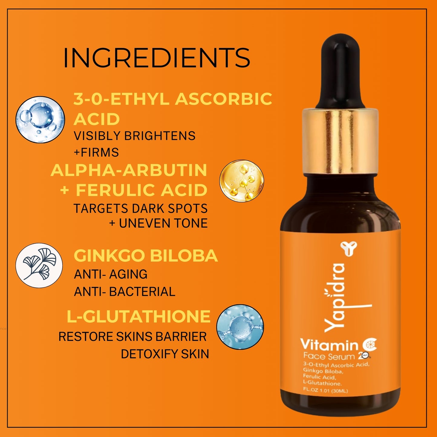 Yapidra Vitamin C Face Serum – Brightens Skin & Fades Dark Spots