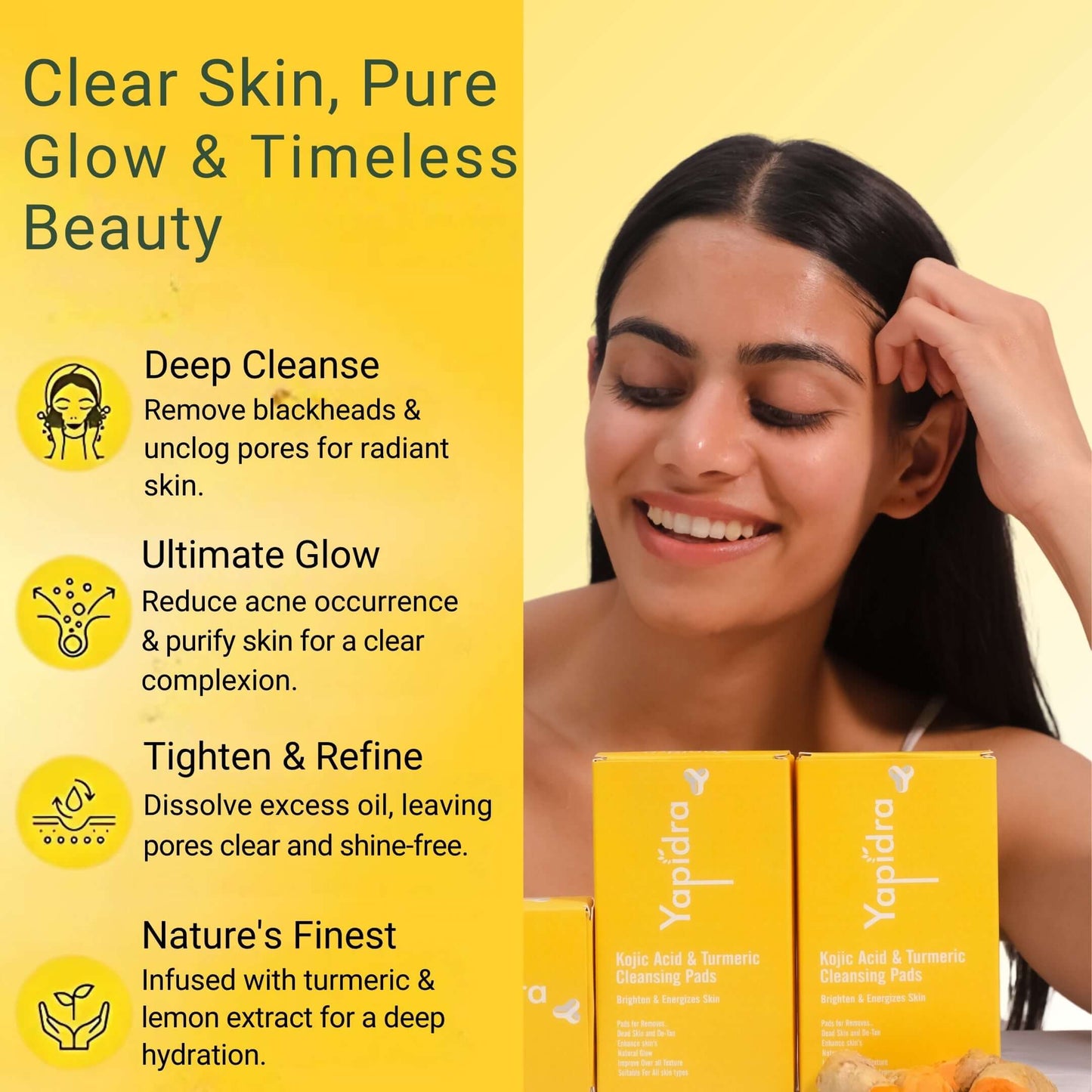 Yapidra Brightening Cleansing Pads with Kojic Acid & Turmeric – Fades Dark Spots