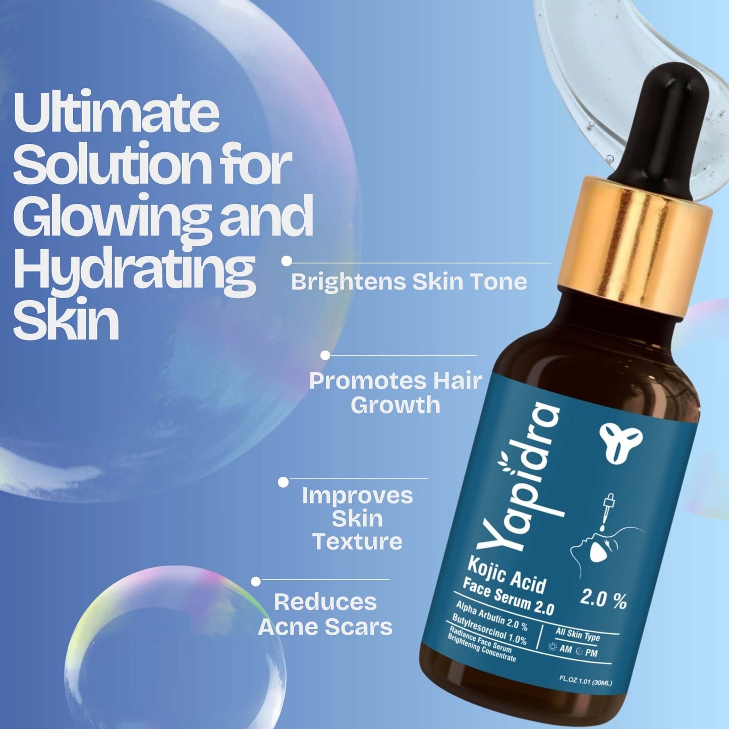 Yapidra Kojic Acid Skin Brightening Serum – Targets Hyperpigmentation & Dark Spots