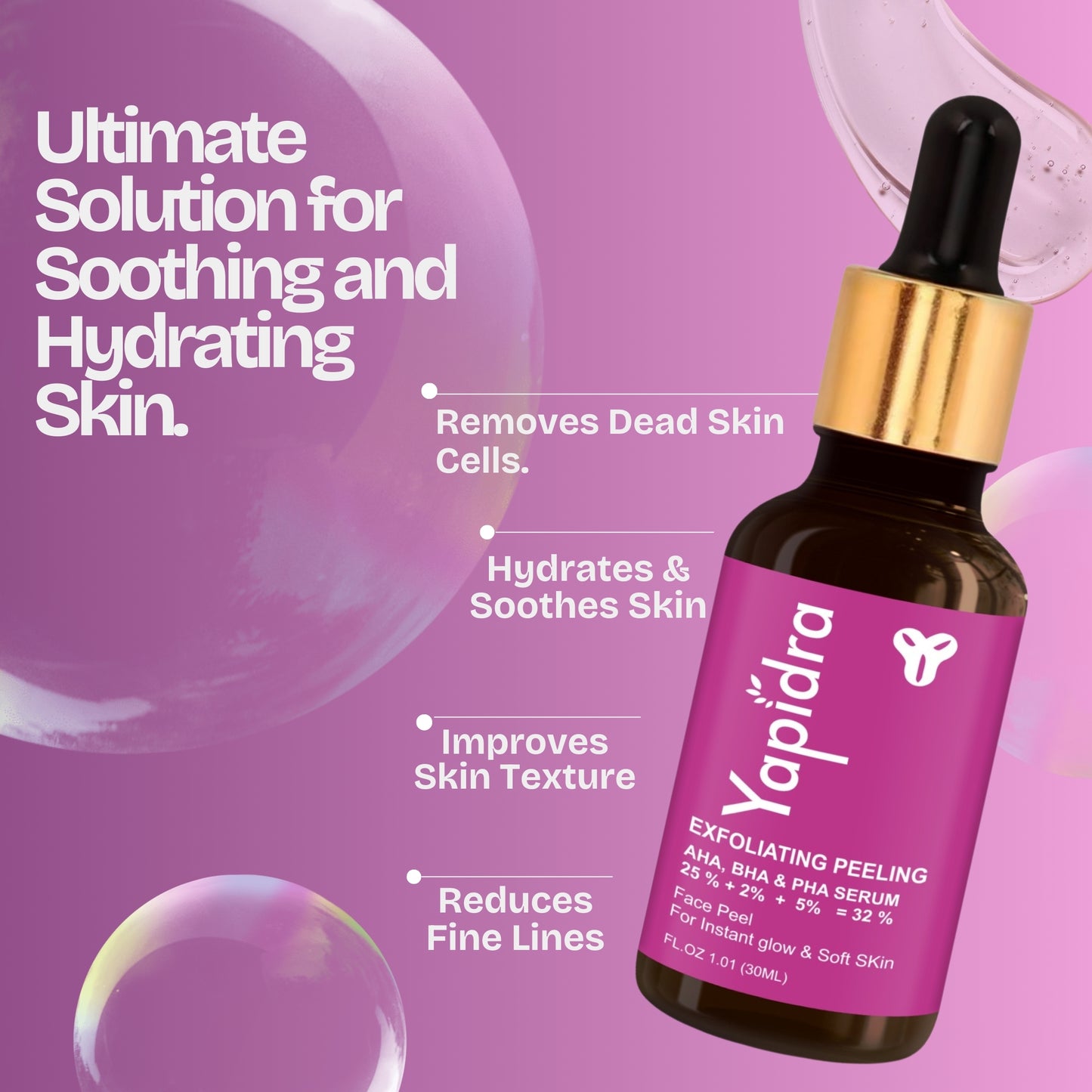 Yapidra Exfoliating Face Serum with AHA/BHA – Unclogs Pores & Renews Skin