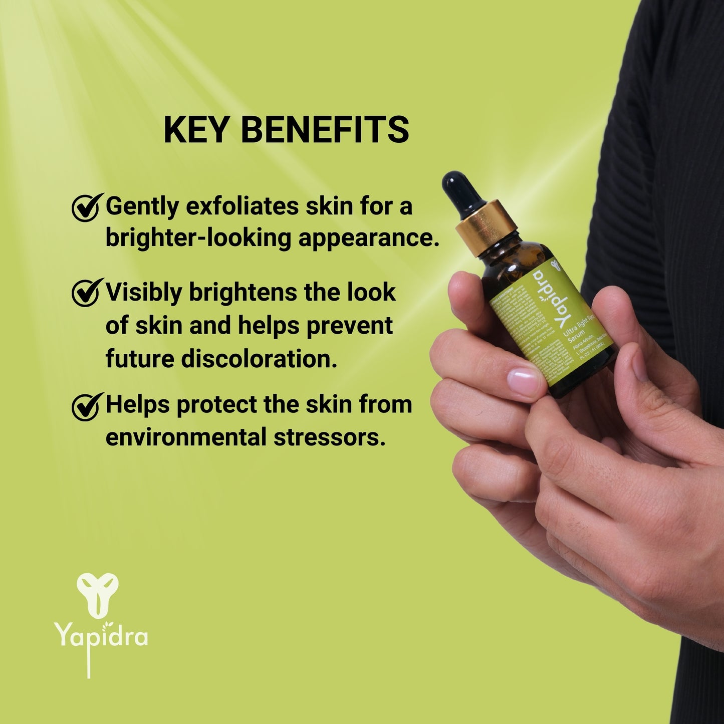 Yapidra Ultra Light Face Serum – Skin Brightening with Alpha Arbutin & Glutathione | 30ml