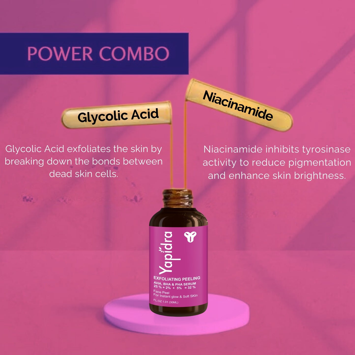 Yapidra Exfoliating Face Serum with AHA/BHA – Unclogs Pores & Renews Skin