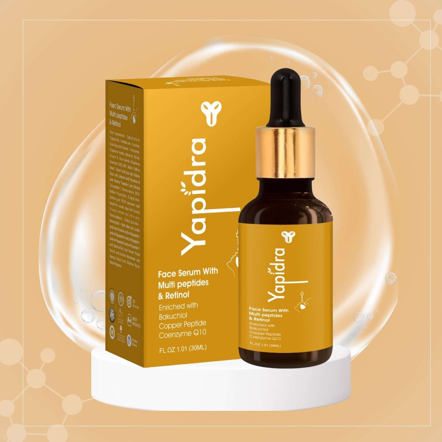 Yapidra Anti-Aging Face Serum with Multi-Peptides & Retinol – Firms & Smooths Skin