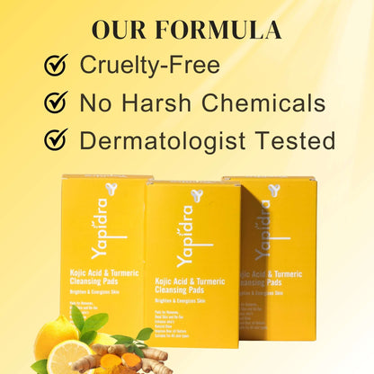 Yapidra Brightening Cleansing Pads with Kojic Acid & Turmeric – Fades Dark Spots