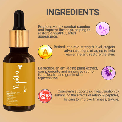 Yapidra Anti-Aging Face Serum with Multi-Peptides & Retinol – Firms & Smooths Skin