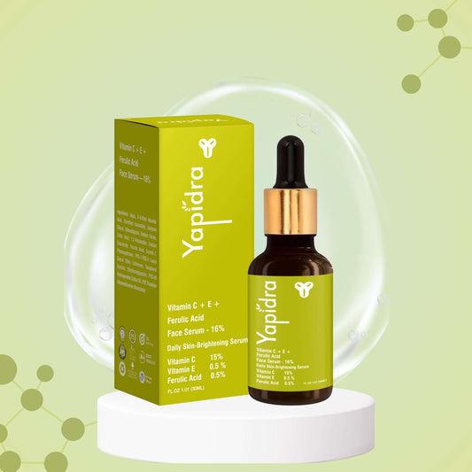 Yapidra Vitamin C 16% Face Serum with Vitamin E & Ferulic Acid | Skin Brightening & Antioxidant Boost | 30ml